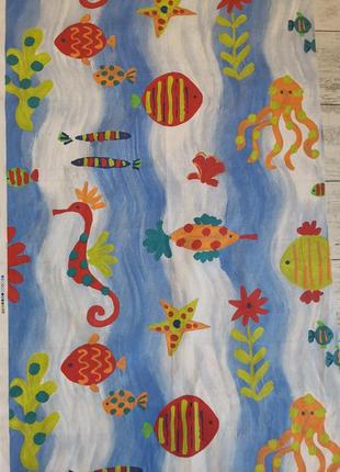 Лоскут тканини для рукоділля, шиття, печвок, скрапбукінг. риби, море, бавовна, дизайнерська тканина5 фото