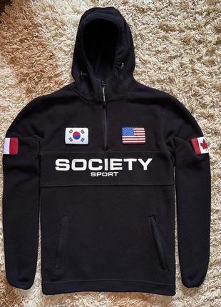 Флисовое худи society sport sherpa flag hoodie теплая флиска, оригинал