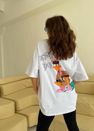 Стильная хлопковая футболка с принтом дональд дак, женская футболка 100% хлопок оверсайз макдак6 фото