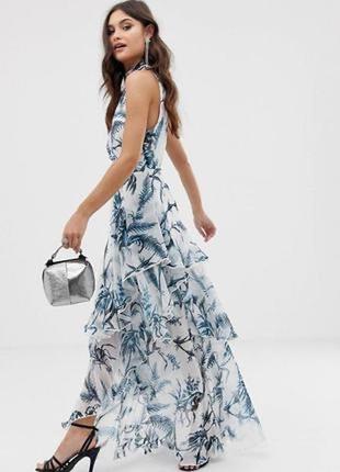 Сукня максі з жатого шифону з високим коміром і пальмовою принтом asos design7 фото