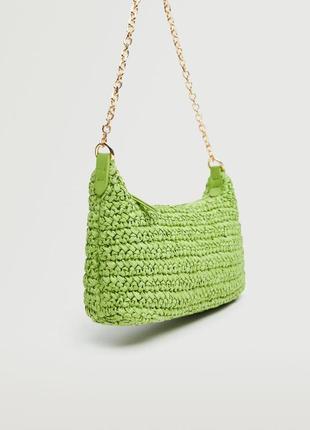 Сумка, сумка на ланцюжку плетена з рафії, сумка рафия плетеная на цепочке багет багетного типа