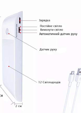 Светильник ночник 7350ko fyd-1616 3w 180lm 4000k 5v usb с аккумулятором и датчиком движения