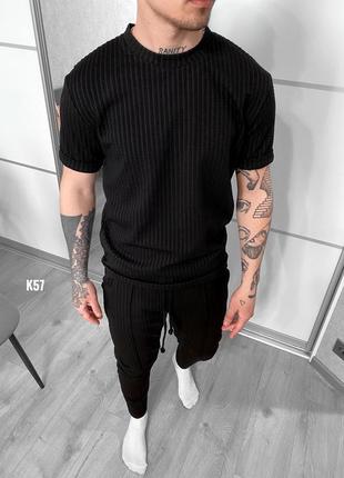 Черный летний спортивный костюм футболка брюки