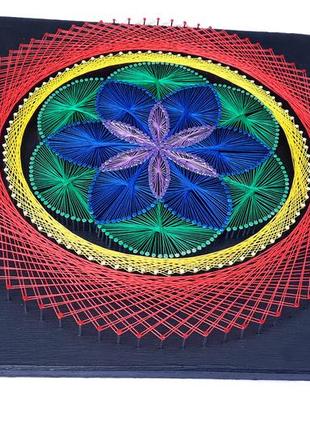 Картина магічна квітка, декор на стіну нитками, стринг арт, панно нитками, сакральна геометрія арт4 фото