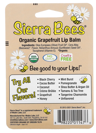 Sierra bees, органические бальзамы для губ, грейпфрут, 4 в упаковке, 4,25 г каждый3 фото