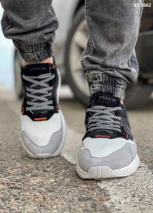 Кроссовки adidas nite jogger boost 3m серо-черные4 фото