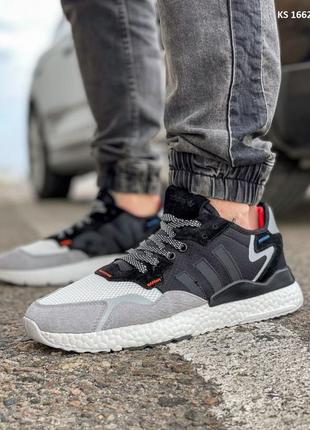 Кроссовки adidas nite jogger boost 3m серо-черные