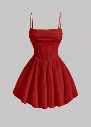 Неймовірно крута сукня міні на бретелях вільного крою з корсетом стильна якісна червона чорна