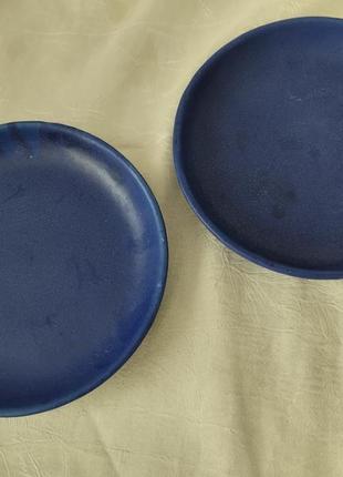 Лот блюдо тарілка синя кераміка ручна робота вінтаж2 фото