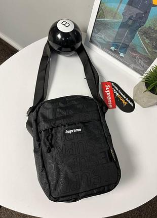 Мужская сумка барсетка supreme черная на ремешке