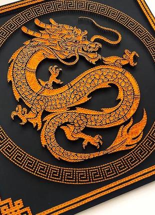 Картина дракон, китайський декор на стіну, золотий дракон арт, стринг арт, панно в чайна студію2 фото