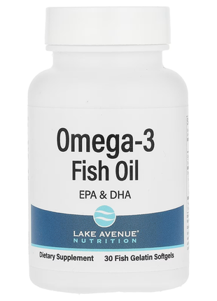 Lake avenue nutrition, рыбий жир с омега-3, 1250 мг, 30 капсул из рыбьего желатина1 фото
