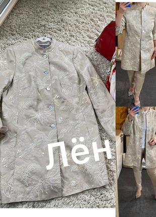 Шикарный удлиненный льняной пиджак с вышивкой,white label,p.42-441 фото