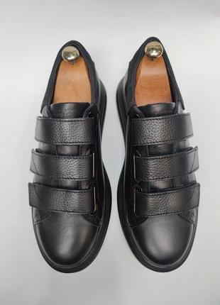 Черные кожаные кеды на липучках 40 - 45 размер