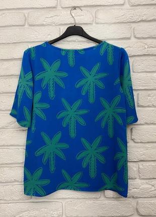 Натуральная блуза дорогого бренда fabienne chapot, голубая с зелёным, вискоза, пальмы,2 фото