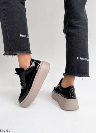 Шкіряні лакові з замшею чорні кеди з натуральної шкіри та замші