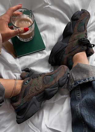 Стильные женские и мужские кроссовки new balance 9060 beef and broccoli коричневые