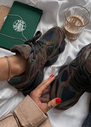 Стильные женские и мужские кроссовки new balance 9060 beef and broccoli коричневые