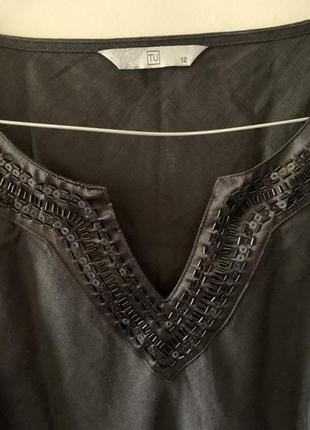 Льняная блуза туника с бисером и интересным воротом tu4 фото