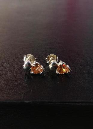 Серебряные женские серьги-гвоздики с фианитами8 фото
