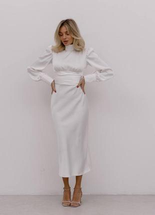 Белое платье из итальянского шелка xs s m l ⚜️ премиальное вечернее белое платье из шелка3 фото