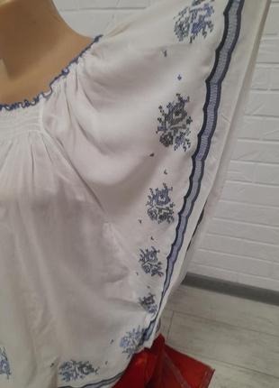 Вышиванка, белая блуза с синей вышивкой4 фото