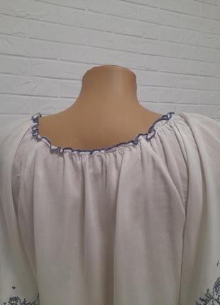 Вышиванка, белая блуза с синей вышивкой9 фото
