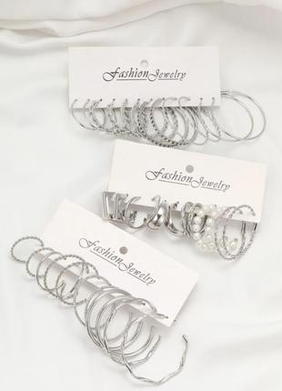 Женские серьги-кольца earrings new style, набор серьг для женщин и девушек 18 пар, кольца ромбы, бусы1 фото