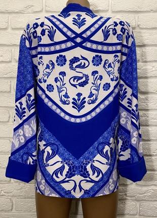 Изумительная дизайнерская блуза дорогого бренда jigsaw, синяя, белая, натуральная, цветочный принт8 фото