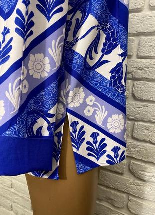 Изумительная дизайнерская блуза дорогого бренда jigsaw, синяя, белая, натуральная, цветочный принт9 фото