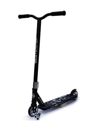 Самокат best scooter трюковий чорно-сріблястий з пегами, алюмінієві диски bs-71105-3