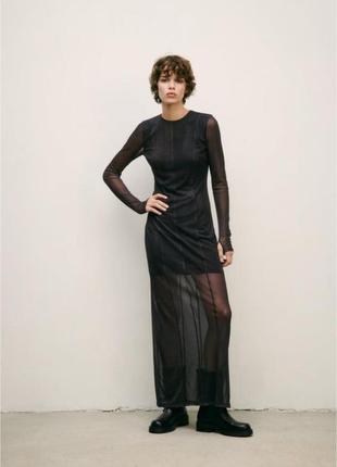 Сукня довга з рукавом прозора zara xs s в наявності 1 шт. 1580
