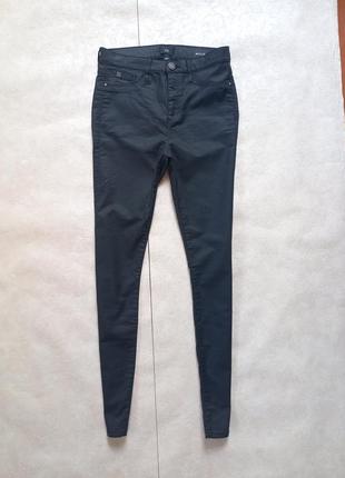 Брендовые черные джинсы скинни с пропиткой под кожу и высокой талией river island, 10 pазмер.6 фото