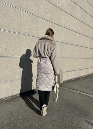 Оригинальное женское комбинированное пальто шубка зимнее5 фото