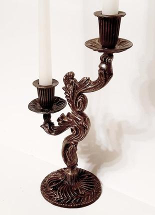Старовинний свічник на дві свічки, вінтажний канделябр, чудовий стан1 фото