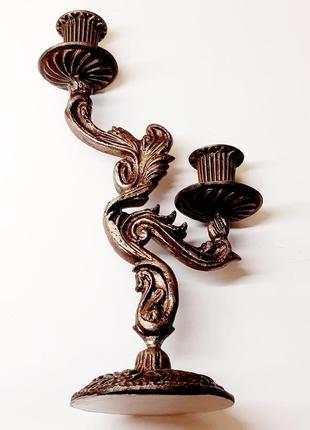 Старинный подсвечник на две свечи, винтажный канделябр, отличное состояние