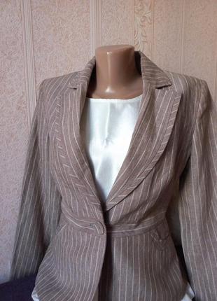 100% льон! шикарний жіночий стильний піджак жакет у смужку в діловий піджак3 фото