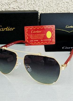 Окуляри краплі чоловічі в стиилі cartier чорні сонцезахисні в золоті поляризированые