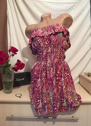 Стильний сарафан на резинці рюшами з відкритими плечима