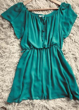 Изумрудное платье ,платье шифон зелёное