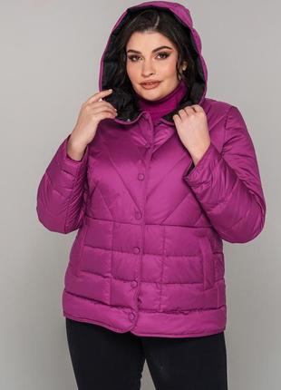 Двостороння коротка куртка на біо-пуху мічіган великих розмірів 48-58 розміри різні кольори малина/чорний8 фото