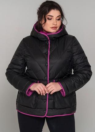Двостороння коротка куртка на біо-пуху мічіган великих розмірів 48-58 розміри різні кольори малина/чорний