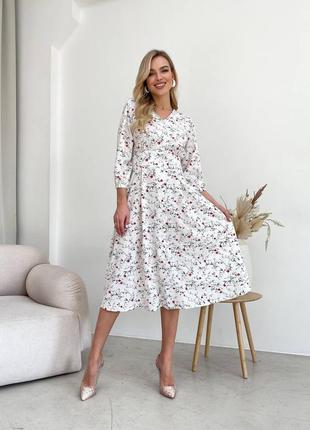 Розкішна легка жіноча сукня міді в квітковий принт1 фото