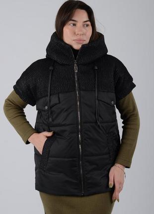 Чорна жіноча куртка жилетка трансформер з відстібними рукавами, весна осінь5 фото