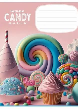 Тетрадь ученическая "candy world" 012-3266k-1 в клетку, 12 листов