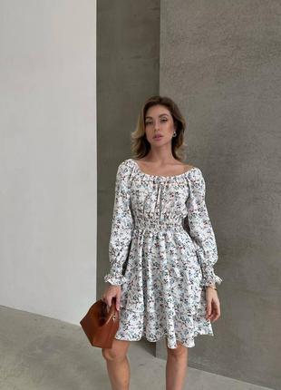 Чаоівна легка жіноча коротка сукня в квітковий принт з пишною спідницею3 фото