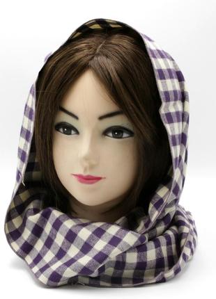 Шарф фіолетовий в клітку осінній/весняний, жіночий/чоловічий шарф на голову в'язаний
