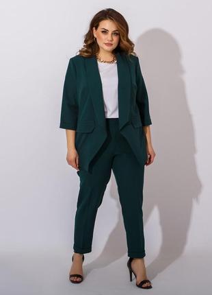 Классический женский деловой костюм тройка брюки, пиджак, блузка рукав три четверти больших размеров 48-623 фото