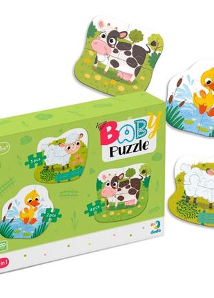 Пазл картонний дитячий dodo 3 в 1 "сільські тварини" 9 деталей