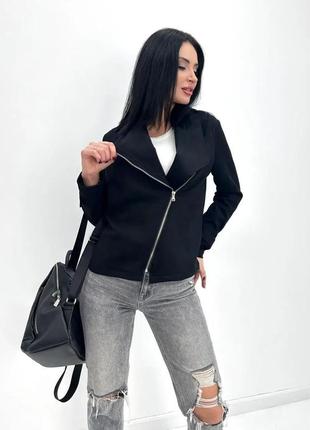 Женская стильная короткая куртка косуха замша на дайвинге р. 42-44, 46-48, 50-525 фото